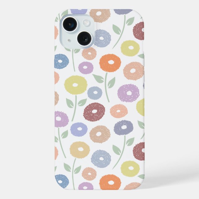 Fuzzy Flower Rpt Pattern Pastels on White iPhone Case (Back)