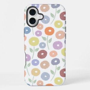 Fuzzy Flower Rpt Pattern Pastels on White iPhone 16 Plus Case