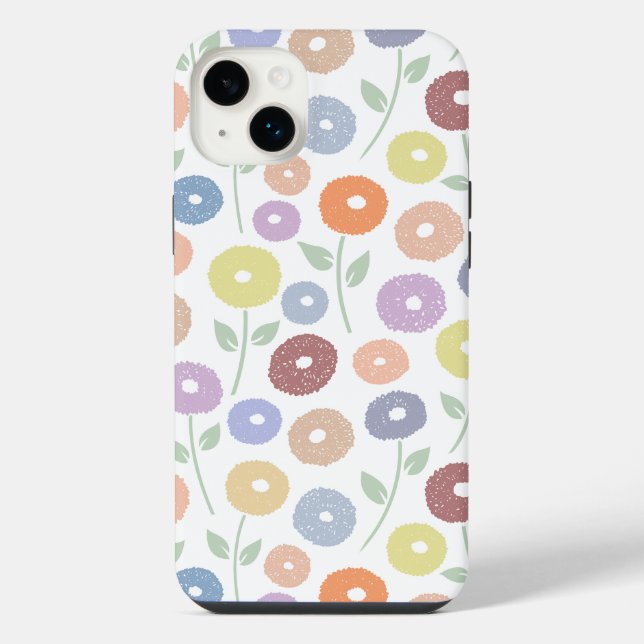 Fuzzy Flower Rpt Pattern Pastels on White iPhone Case (Back)
