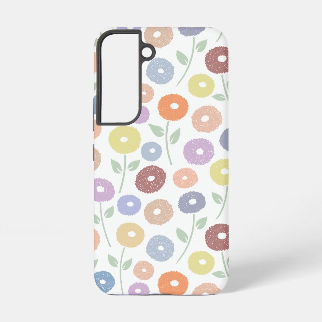 Fuzzy Flower Rpt Pattern Pastels on White Samsung Galaxy S22 Case (Back)