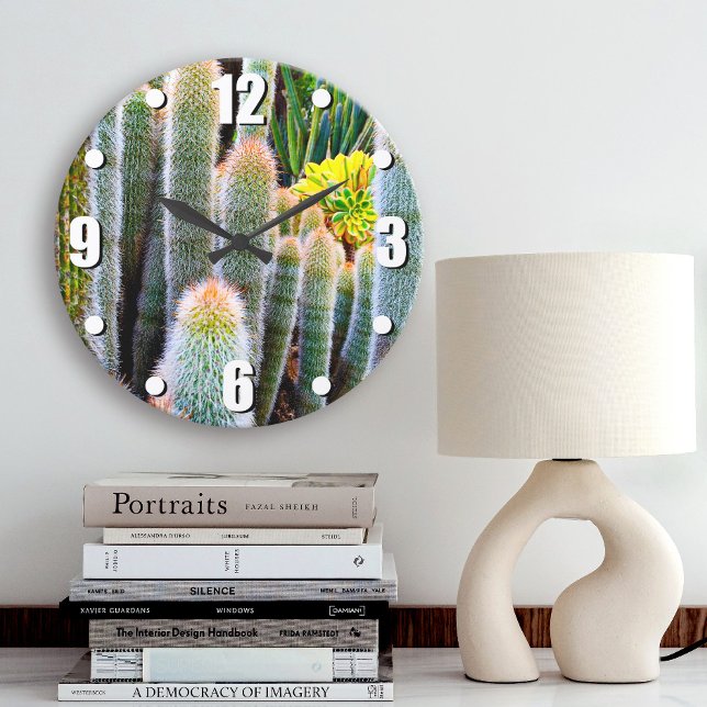 Fuzzy green cacti succulent photo modern bold large clock (Creator Uploaded)