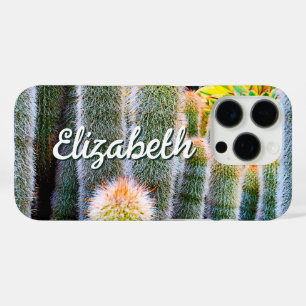 Fuzzy Green Cactus Succulent Photo Monogram Name iPhone 16 Pro Case