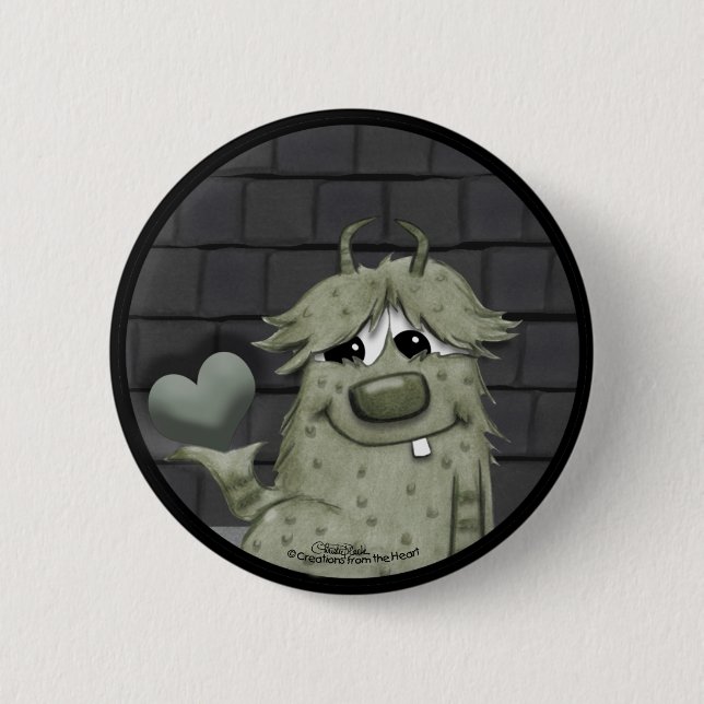 Fuzzy Green Monster with Heart 6 Cm Round Badge (Front)