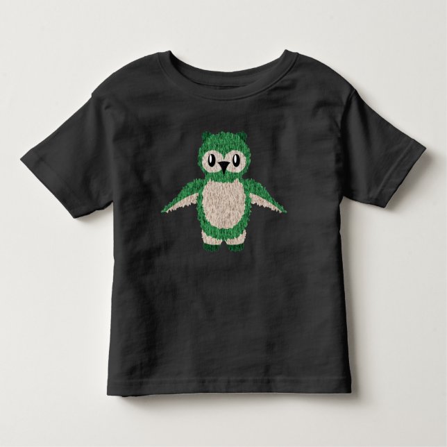 Fuzzy Green Owl 2T 3T 4T 5T Boys Girls Toddler T-Shirt (Front)