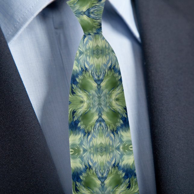 Fuzzy Green X on Denim Abstract Pattern Tie (Creator Uploaded)