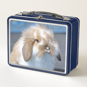 Fuzzy Holland Mini Dwarf Lop Bunny Rabbit Metal Lunch Box