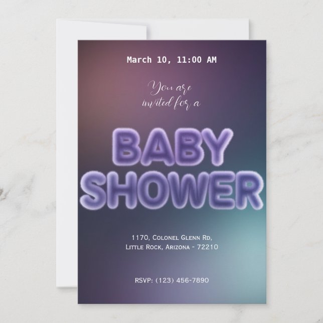 Fuzzy Neon Baby Shower Party Invitation (Front)