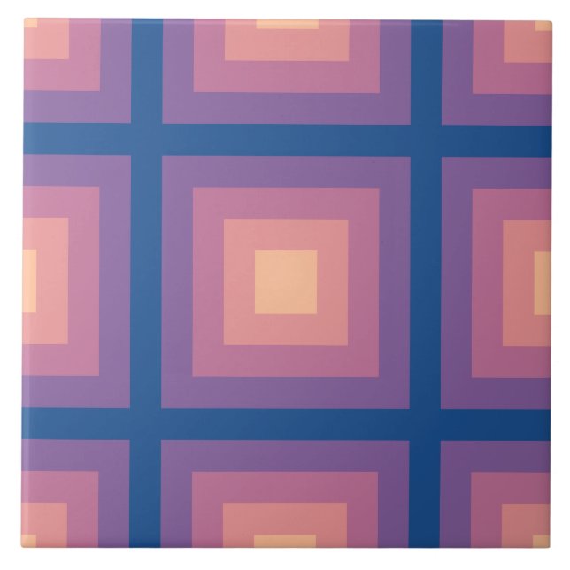 Fuzzy Peach Nautical Blue Square Pattern Tile (Front)