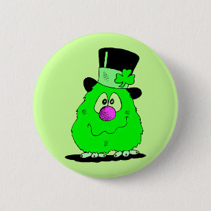 Fuzzy St Patty's Day Creature on a Button