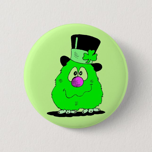 Fuzzy St Patty's Day Creature on a Button (Front)