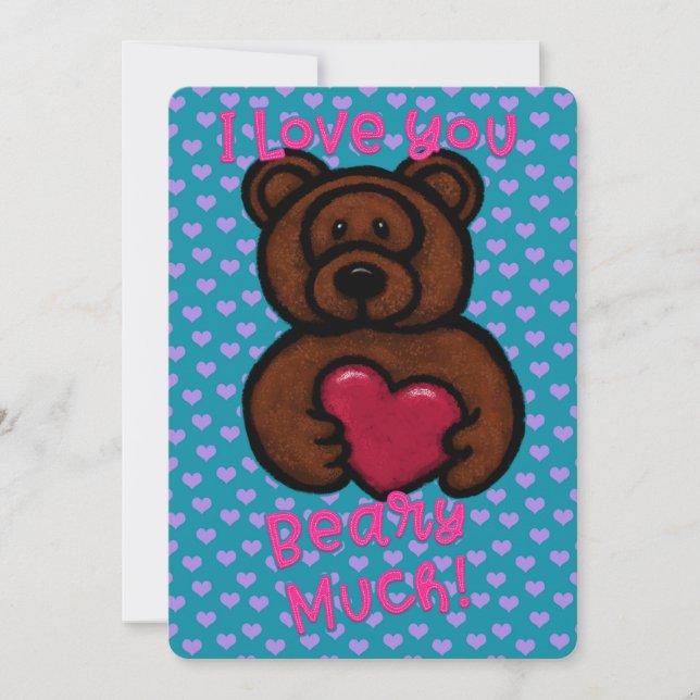 Fuzzy Teddy Bear Valentine  Holiday Card (Front)