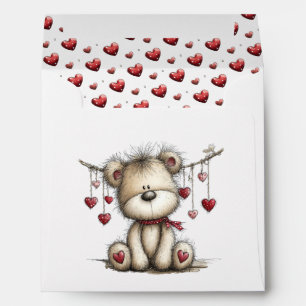 Fuzzy Valentine Bear with Hanging Hearts Envelope
