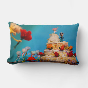 Fuzzy wedding with bouquet toss. lumbar cushion