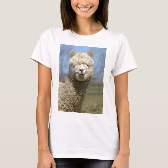 Fuzzy White Alpaca Face T-Shirt (Front)