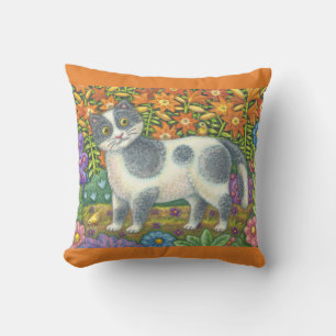 Fuzzy Wuzzy Kitten FOLK ART CAT THROW PILLOW
