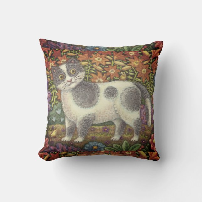 Fuzzy Wuzzy Kitten FOLK ART CAT THROW PILLOW (Front)