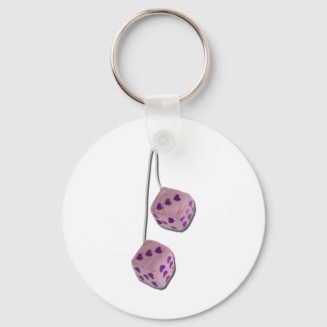 FuzzyPinkHeartDice073011 Key Ring (Front)