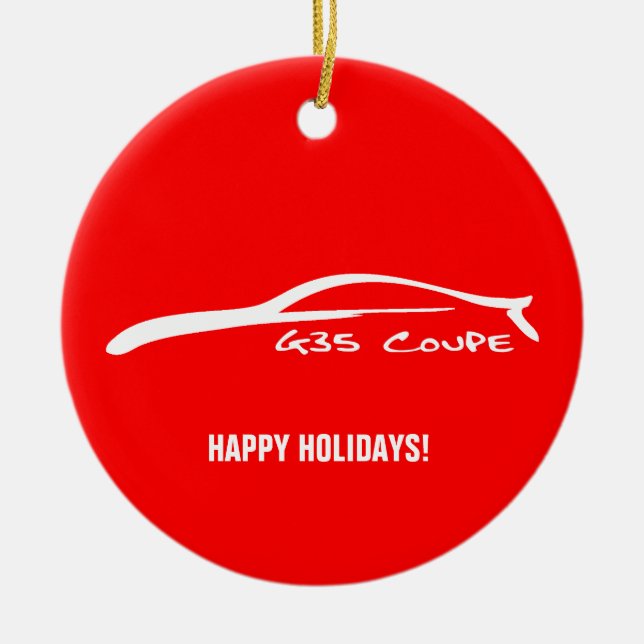 G35 Coupe White Silhouette with red background Ceramic Tree Decoration (Front)