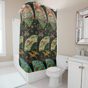 G.A. Audsley Birds and Blooms Flower Fan Pattern Shower Curtain