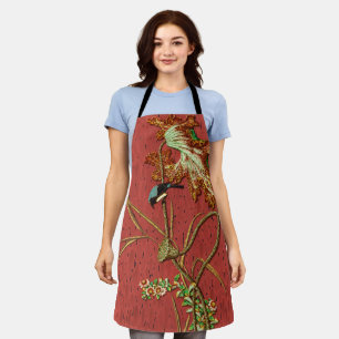 G.A. Audsley Vintage Red Japanese Bird Lotus Art Apron