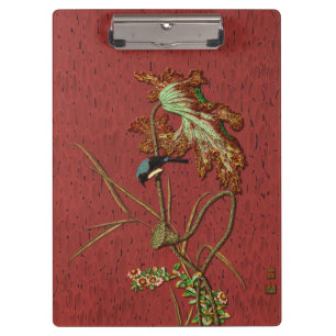 G.A. Audsley Vintage Red Japanese Bird Lotus Art Clipboard