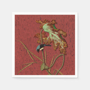 G.A. Audsley Vintage Red Japanese Bird Lotus Art Napkin