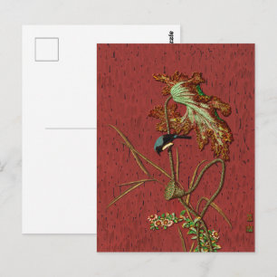 G.A. Audsley Vintage Red Japanese Bird Lotus Art Postcard