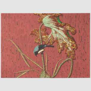 G.A. Audsley Vintage Red Japanese Bird Lotus Art Tissue Paper