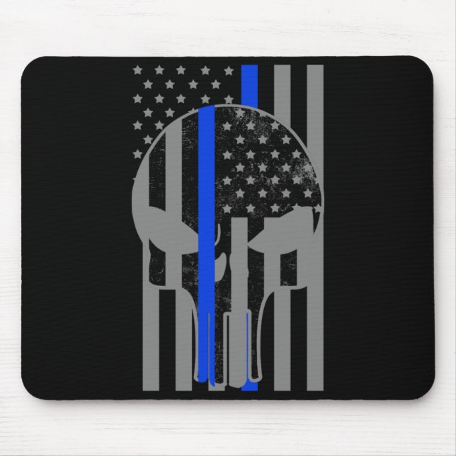 G Aamerican Flag Skull Thin Blue Line Police Mouse Pad (Front)
