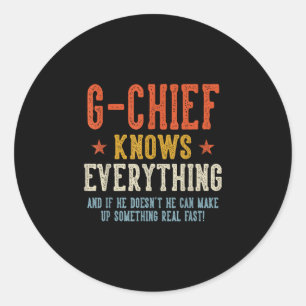 G-chief knows everything father's day retro classic round sticker