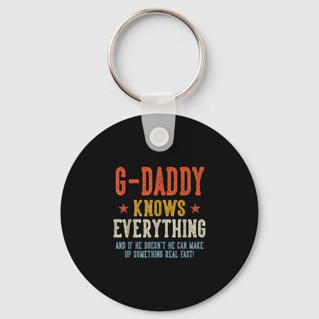 G-daddy knows everything father's day retro key ring (Front)