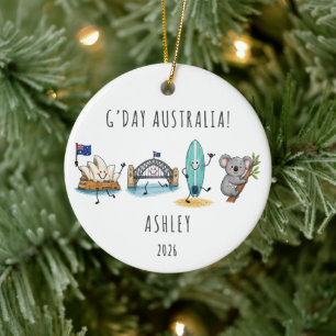 G’Day Australia Personalised Travel Ceramic Tree Decoration