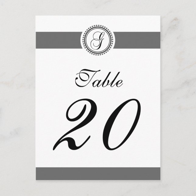G Dot Circle Monogram Table Number (Black / Grey) Postcard (Front)