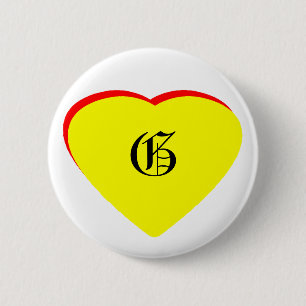 "G" Heart Yellow Red Wedding Invitation The MUSEUM 6 Cm Round Badge