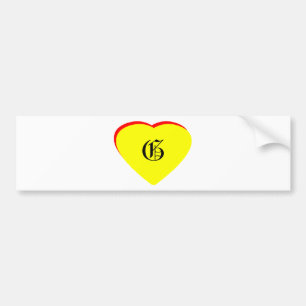 "G" Heart Yellow Red Wedding Invitation The MUSEUM Bumper Sticker