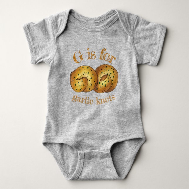 G is for Garlic Knots Bread Roll Italian Food Baby Bodysuit (Front)