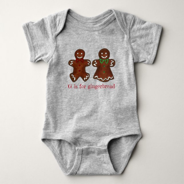G is for Gingerbread Man Lady Christmas Cookie Baby Bodysuit (Front)