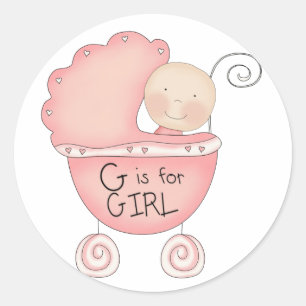 G is for Girl Pink Baby Buggy Classic Round Sticker