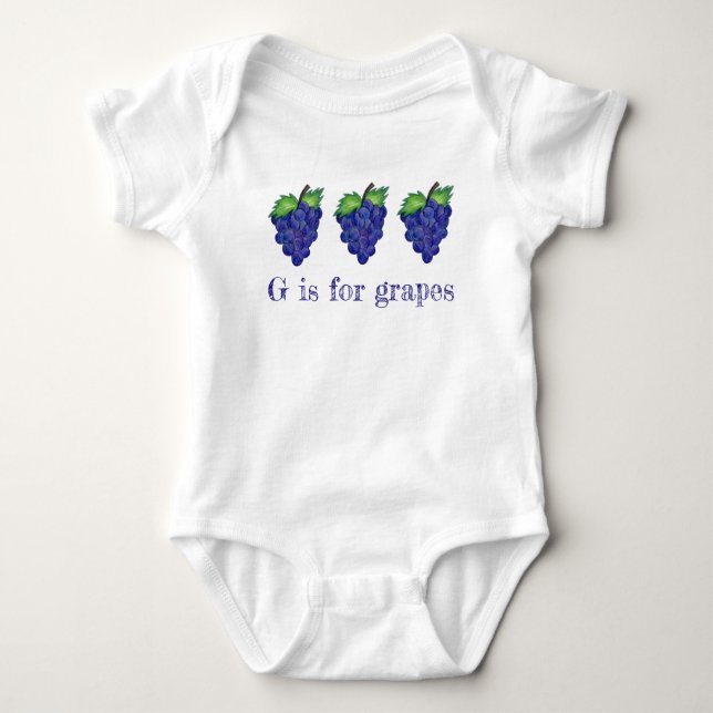 G is for Grapes Purple Bunch Fruit Alphabet ABCs Baby Bodysuit (Front)
