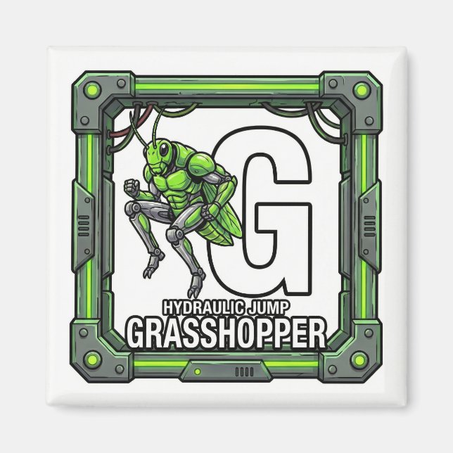 G is for Grasshopper – GTA Style ABC Learning Magnet (Front)