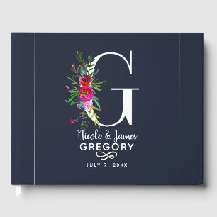 G Letter Initial Monogram Floral Name Wedding Guest Book