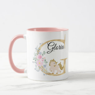 G letter personalised name monogram with pony mug
