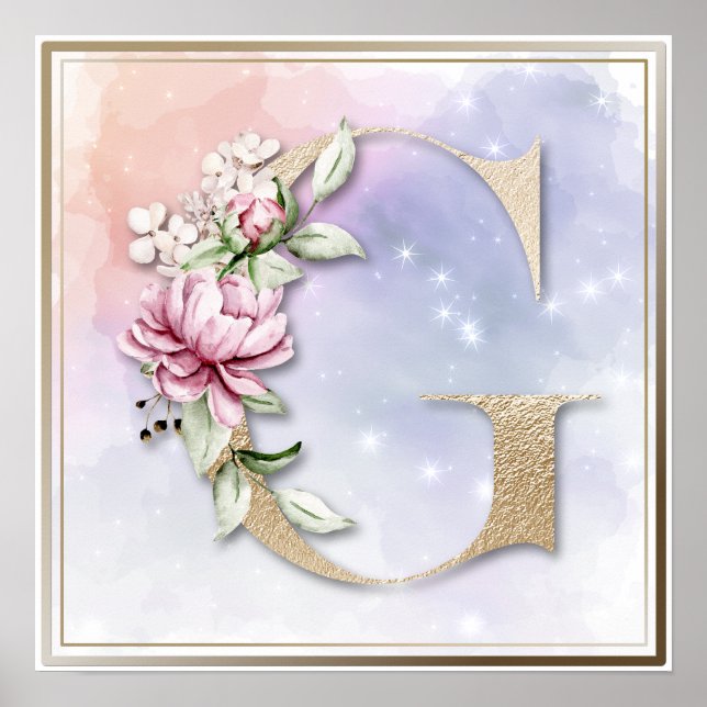 G Monogram Burgundy Floral Poster (Front)
