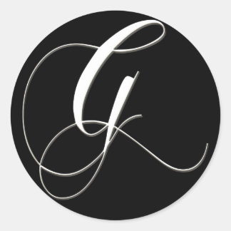 G monogram - elegant black and white classic round sticker