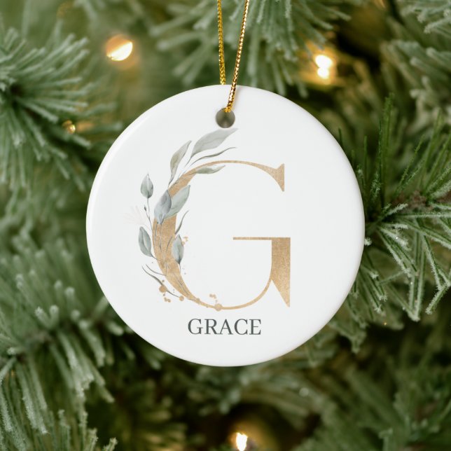 G Monogram Floral Personalised Ceramic Ornament (Tree)