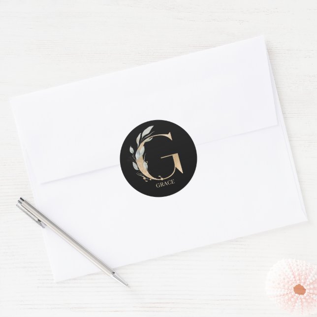 G Monogram Floral Personalised Classic Round Sticker (Envelope)