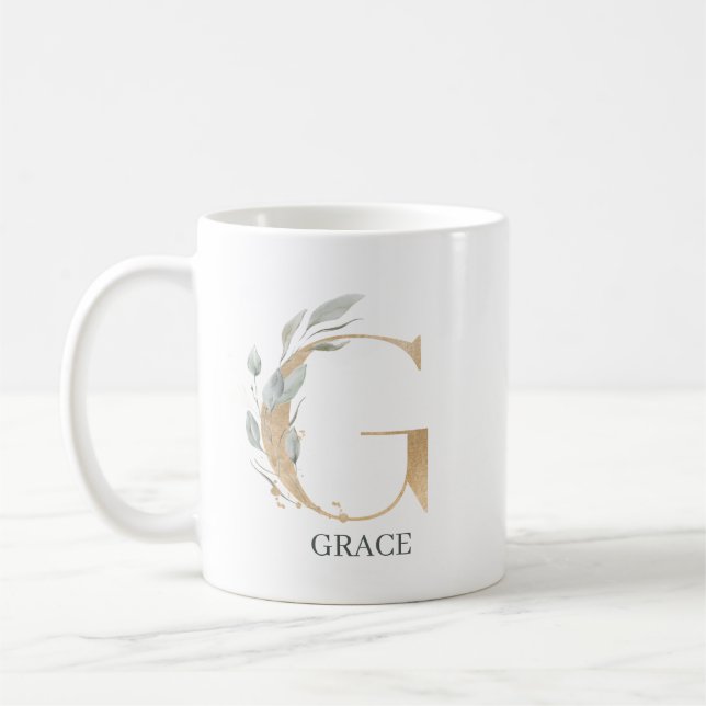 G Monogram Floral Personalised Coffee Mug (Left)