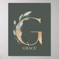 G Monogram Floral Personalised Poster