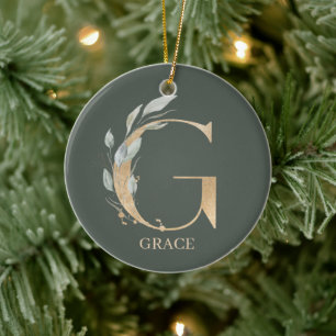 G Monogram Floral Personalized Ceramic Tree Decoration