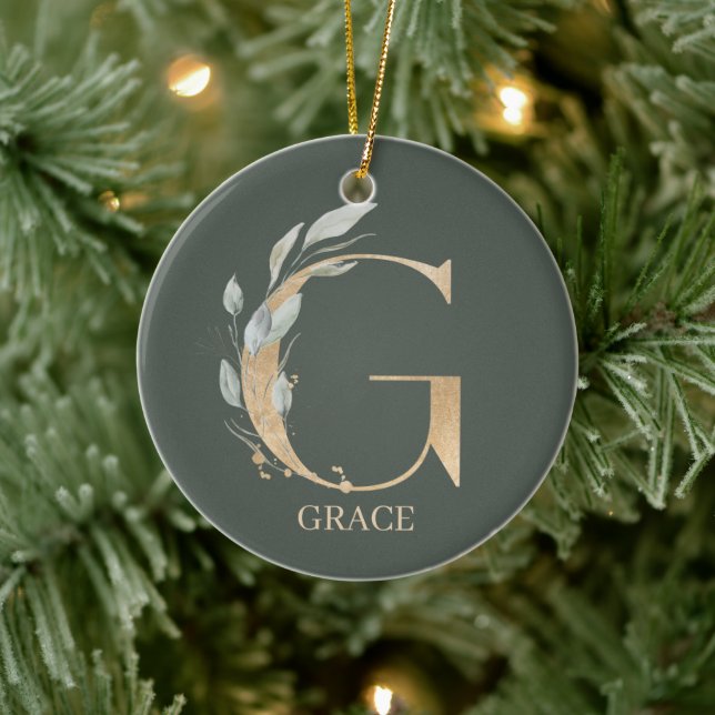 G Monogram Floral Personalized Ceramic Tree Decoration (Tree)